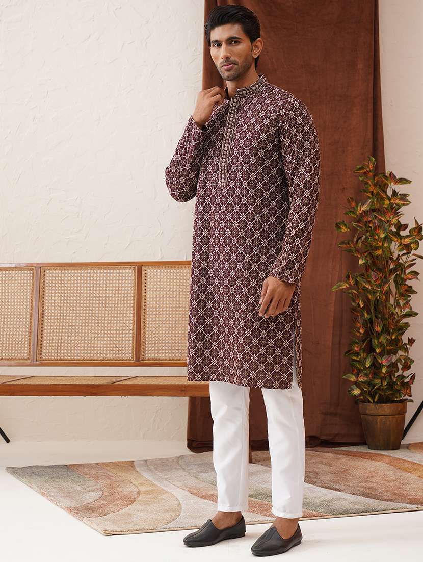 men embroidered mandarin neck kurta pyjama ethnic wear set - 21866584 -  Standard Image - 1