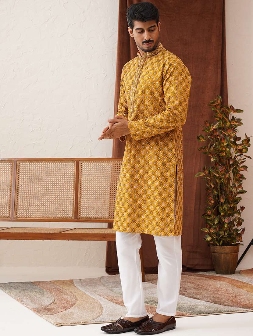 men embroidered mandarin neck kurta pyjama ethnic wear set - 21866585 - Standard Image - 1