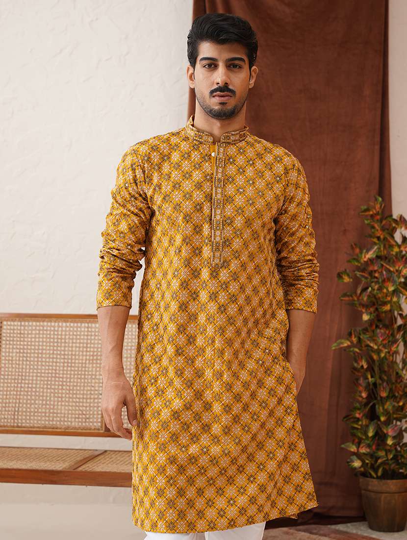men embroidered mandarin neck kurta pyjama ethnic wear set - 21866585 - Standard Image - 4
