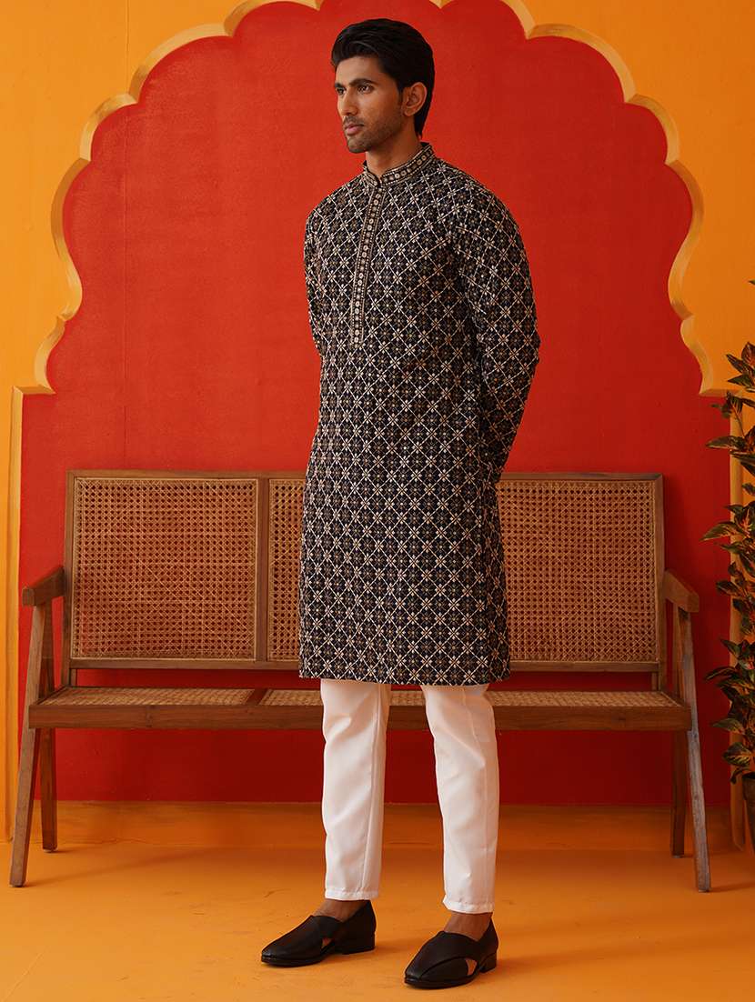 men embroidered mandarin neck kurta pyjama ethnic wear set - 21866586 -  Standard Image - 1