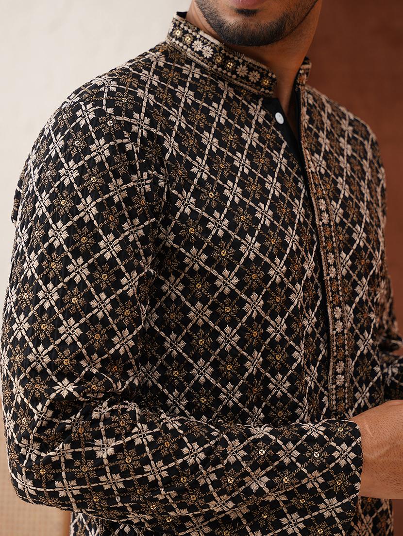 men embroidered mandarin neck kurta pyjama ethnic wear set - 21866587 - Standard Image - 4