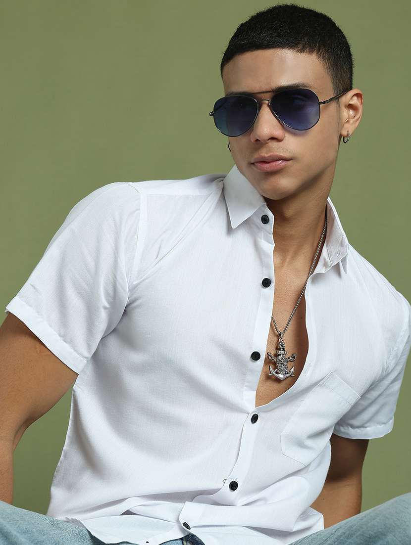 men solid short sleeve regular fit casual shirt 