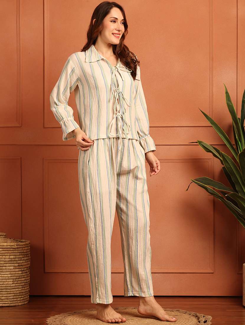 women striped nightwear pyjama set - 21866636 -  Standard Image - 1