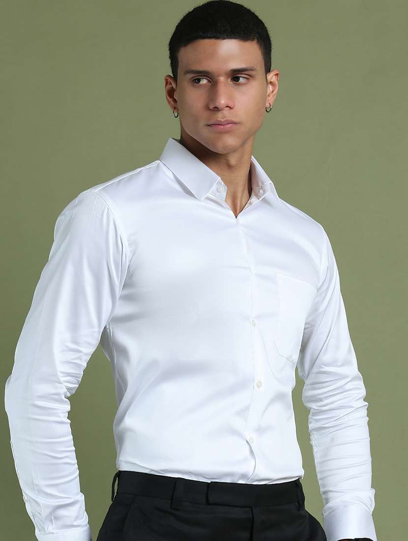 men solid long sleeve slim fit formal shirt 