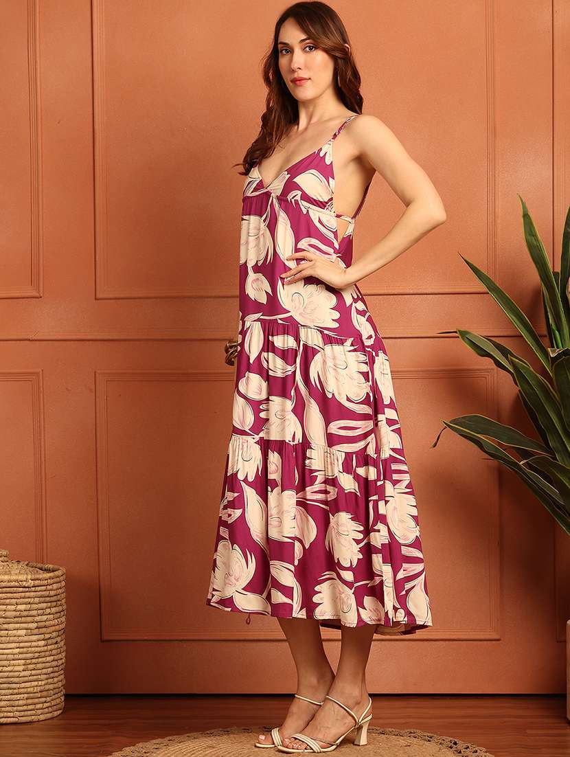 women printed shoulder strap tiered dress - 21867330 -  Standard Image - 1
