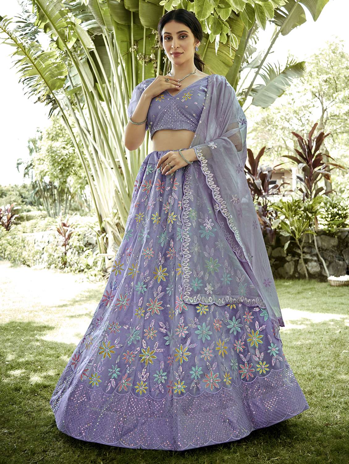 women flared semi stitched lehenga choli with dupatta set - 21867340 - Zoom Image - 0