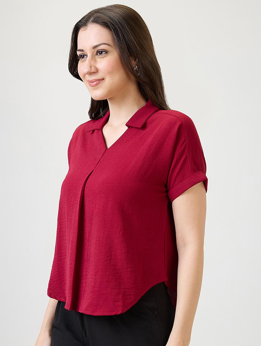 women solid collared regular top - 21869833 -  Standard Image - 1