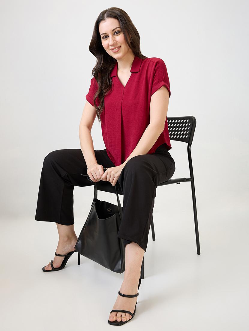 women solid collared regular top - 21869833 - Standard Image - 4