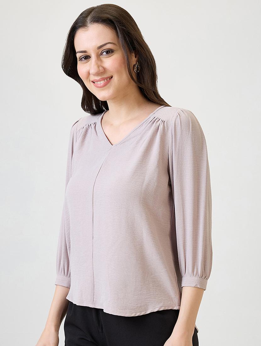 women solid puff sleeves regular top - 21869836 -  Zoom Image - 0