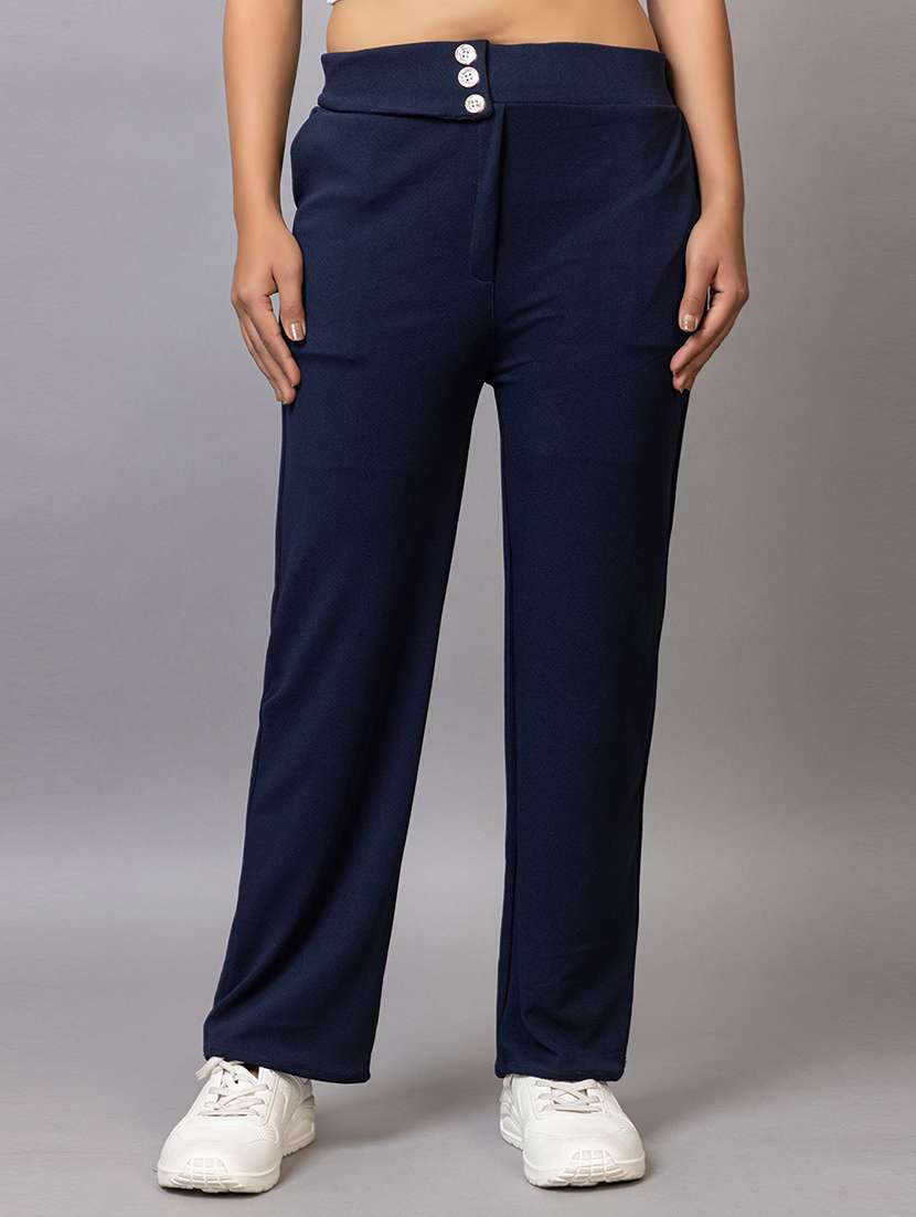 women solid mid rise straight trouser