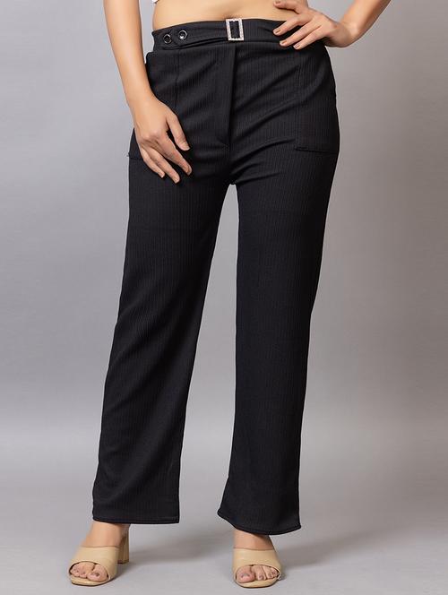 women solid mid rise straight trouser - 21869849 -  Standard Image - 0