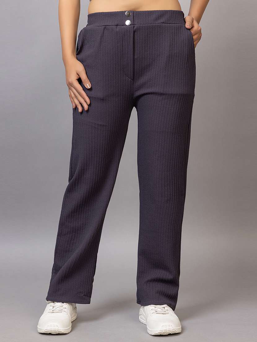 women solid mid rise straight trouser