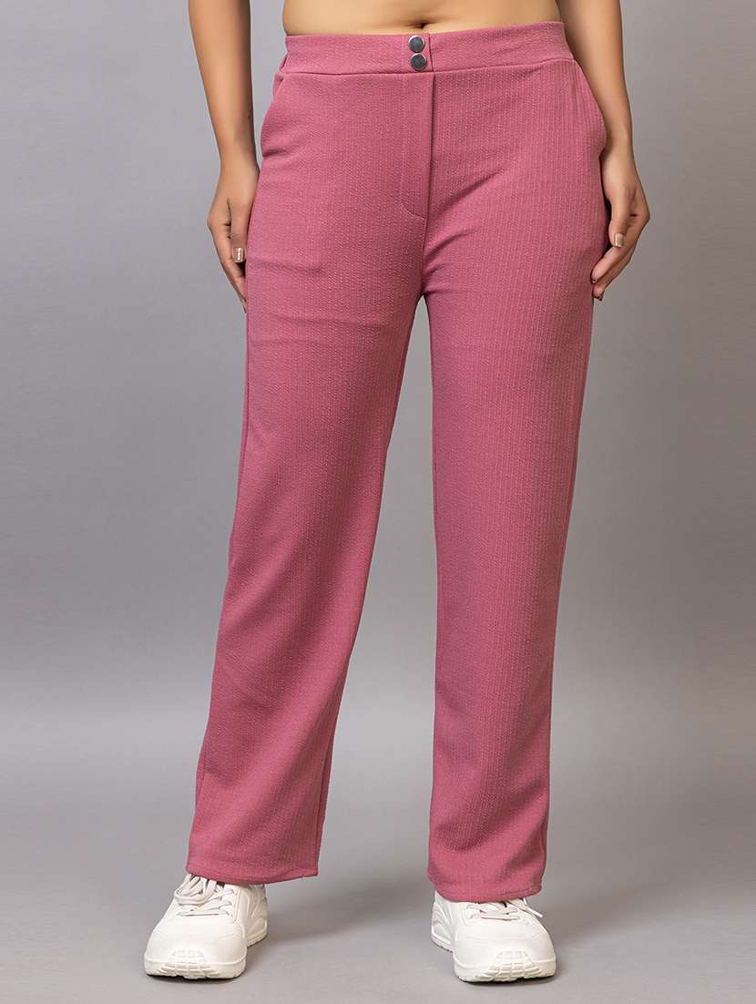 women solid mid rise straight trouser