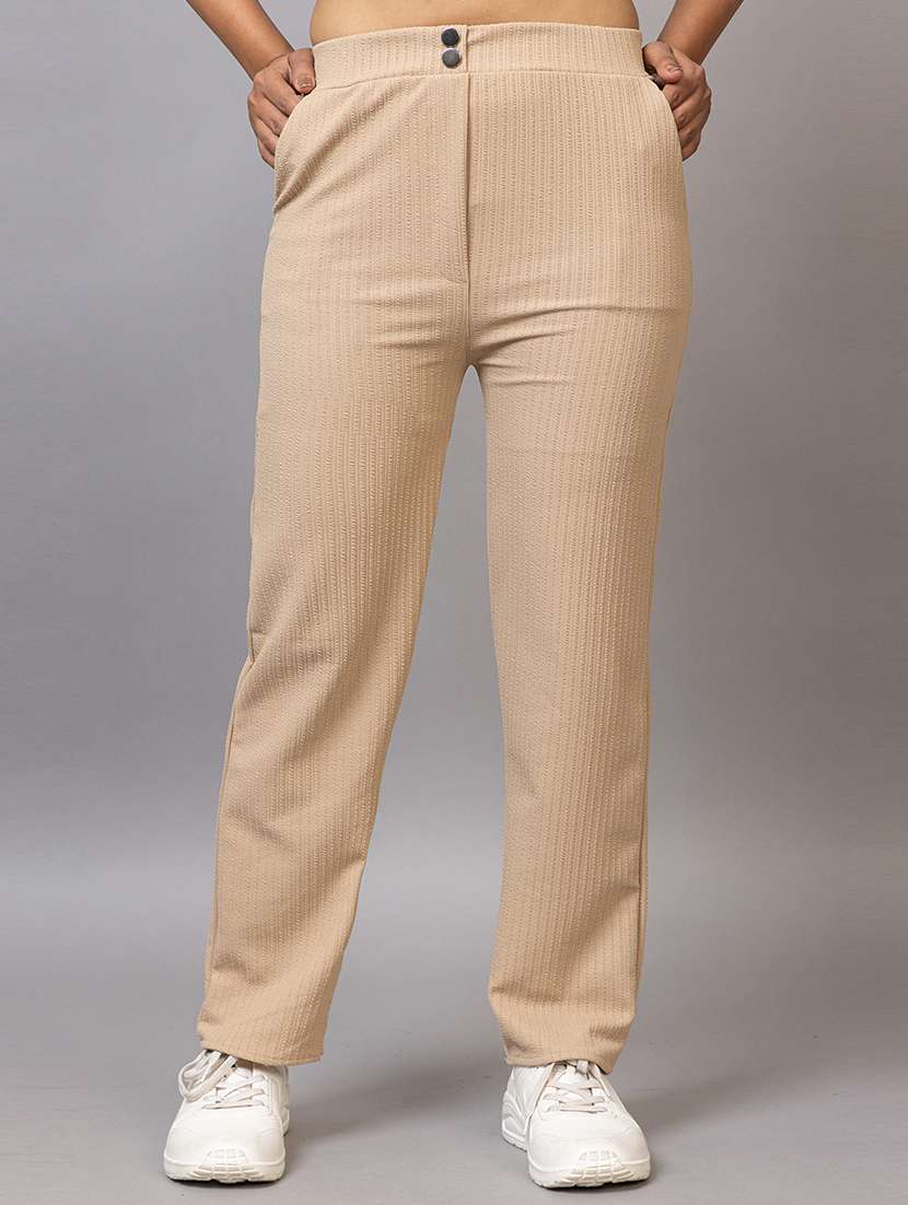 women solid mid rise straight trouser
