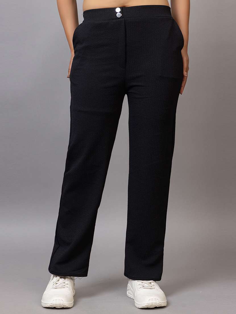 women solid mid rise straight trouser