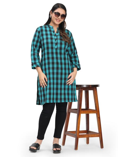 women checkered three quarter sleeve a-line kurta - 21869880 - Standard Image - 0