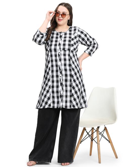 women checkered three quarter sleeve a-line kurta - 21869883 - Standard Image - 0