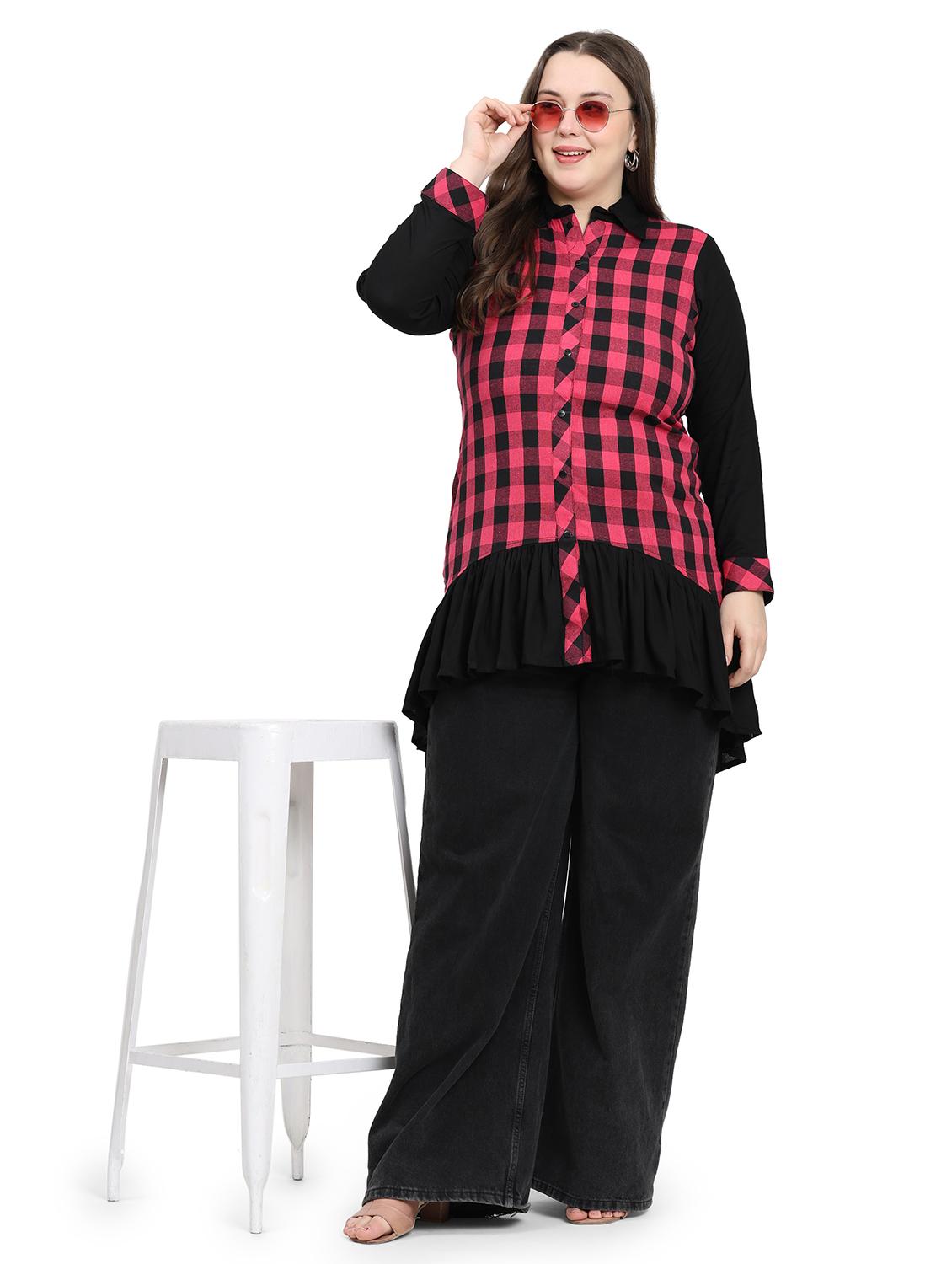 women checkered three quarter sleeve plus size kurta - 21869894 - Zoom Image - 0