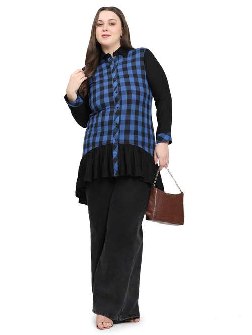 women checkered three quarter sleeve plus size kurta - 21869895 - Standard Image - 0