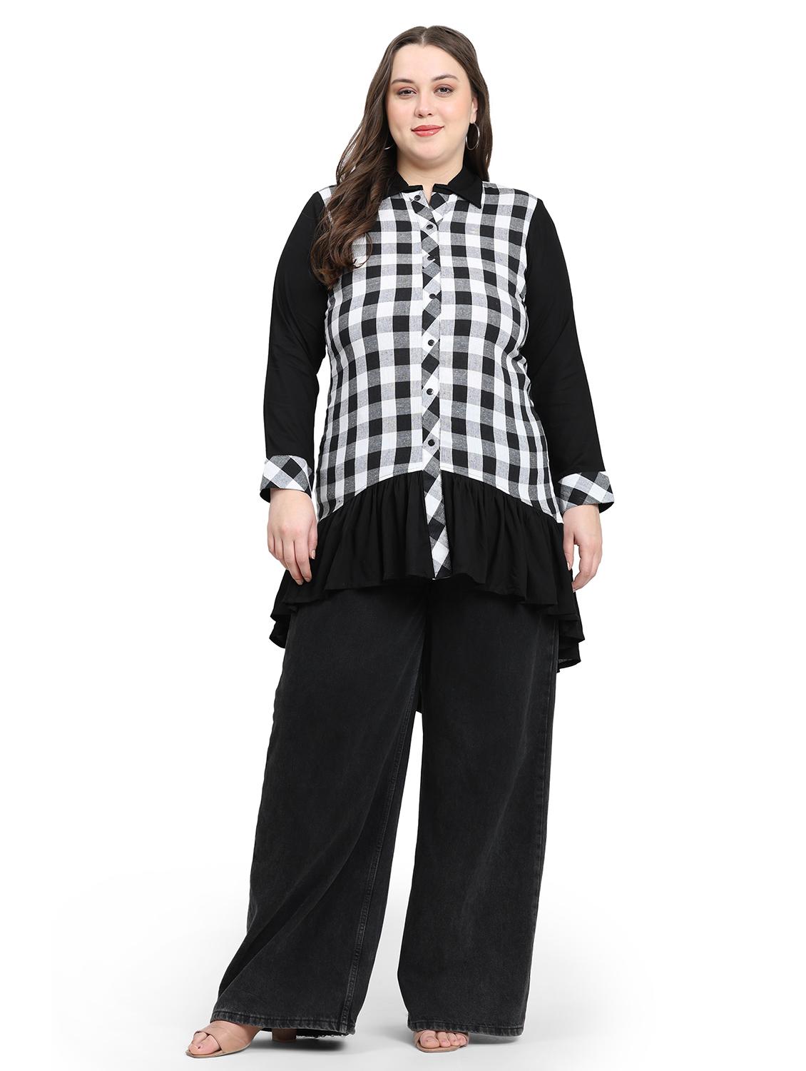 women checkered three quarter sleeve plus size kurta - 21869896 - Standard Image - 4