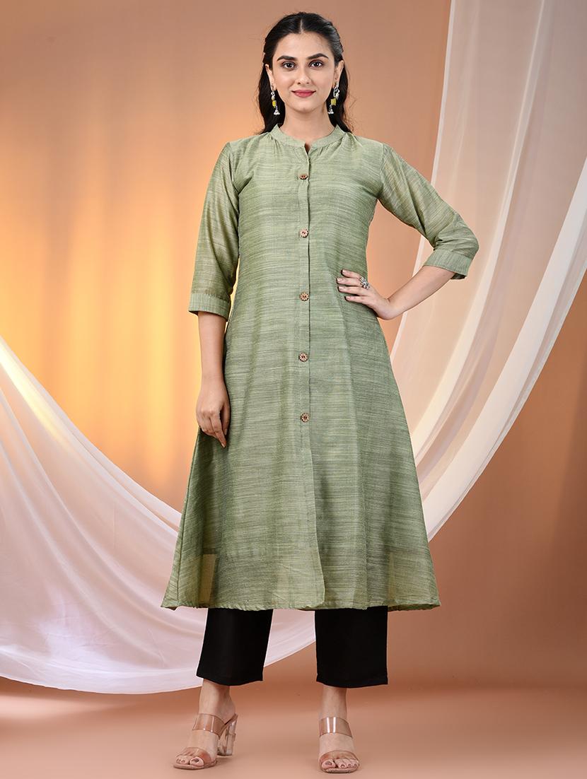 women solid three quarter sleeve a-line kurta - 21869899 - Zoom Image - 0