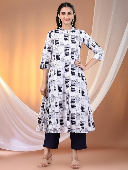 women printed three quarter sleeve a-line kurta - 21869901 -  Standard Image - 0