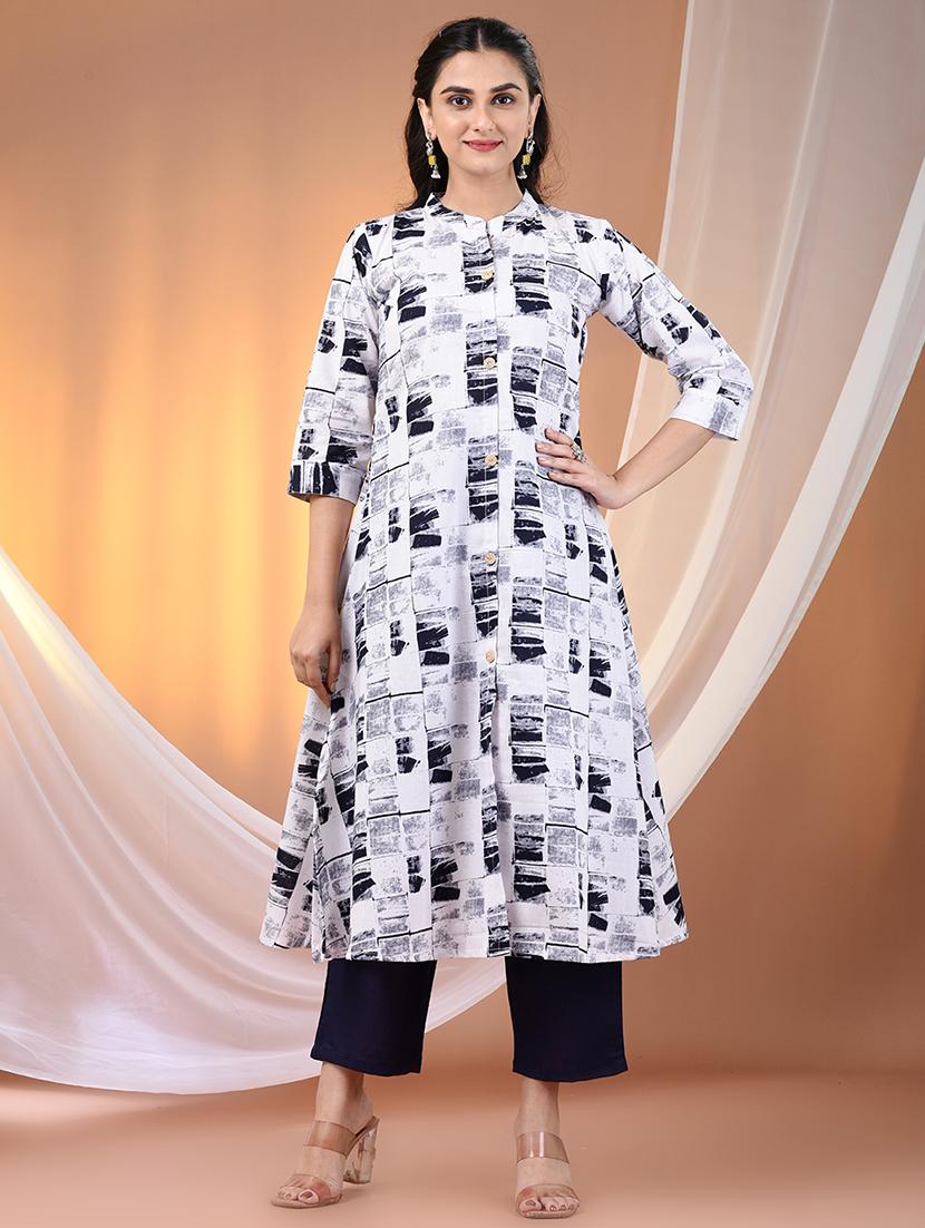 women printed three quarter sleeve a-line kurta - 21869901 -  Zoom Image - 0