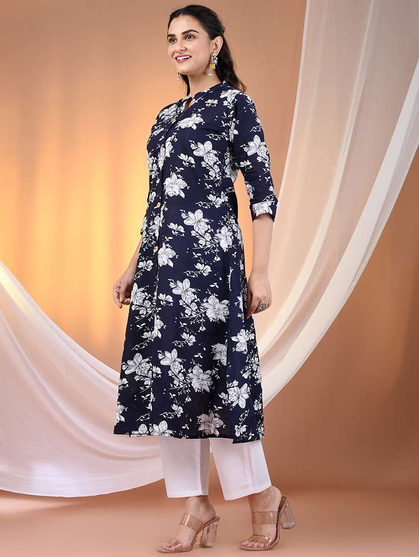 women floral printed three quarter sleeve a-line kurta - 21869902 - Standard Image - 1
