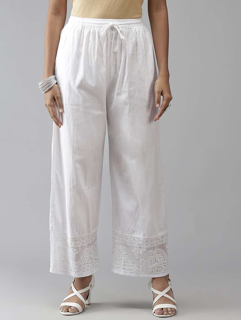 women embroidered hem straight palazzo
