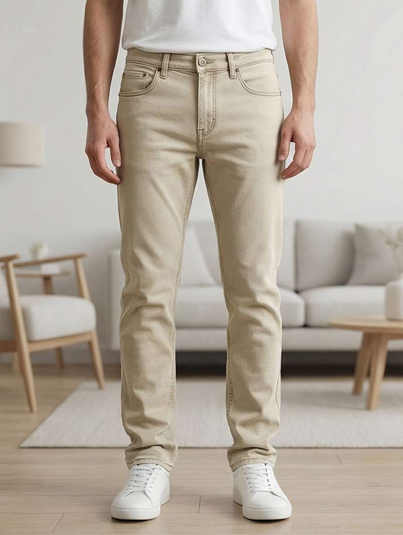 men plain high rise full length tapered jeans - 21871498 -  Standard Image - 1