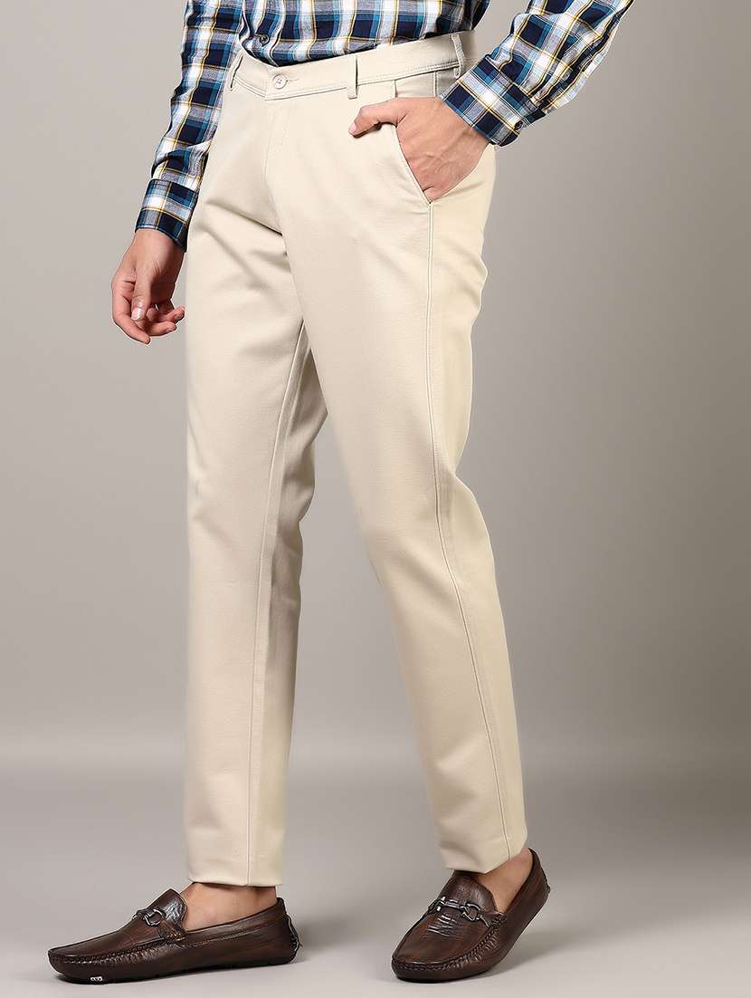 men solid md rise flat front casual chinos  - 21871852 -  Standard Image - 1