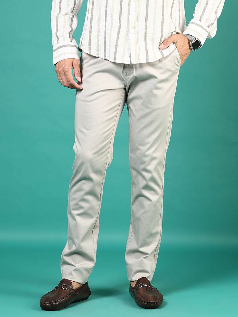 men solid md rise flat front casual chinos  - 21871853 -  Standard Image - 1