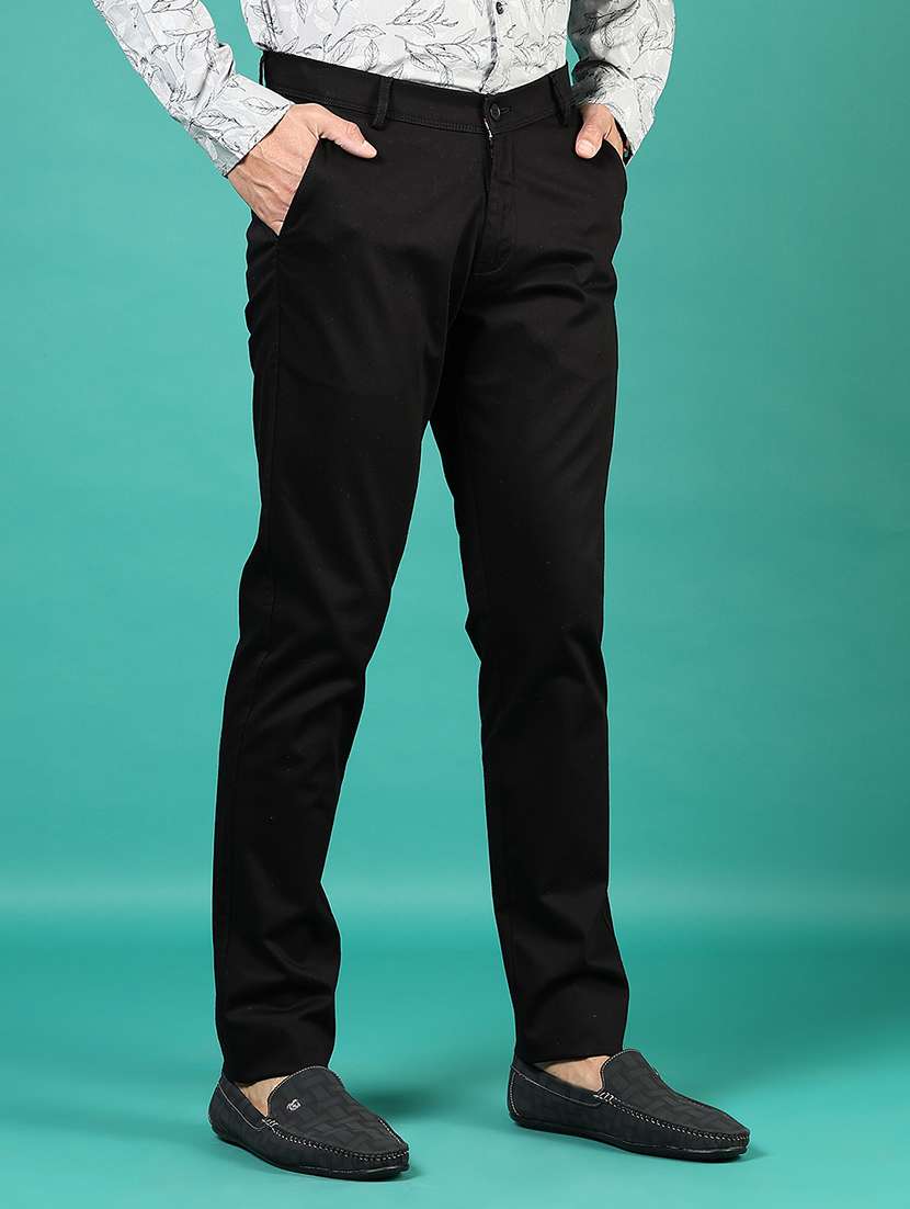 men solid md rise flat front casual chinos - 21871855 - Standard Image - 1