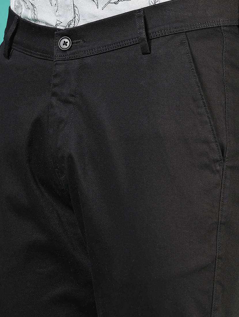 men solid md rise flat front casual chinos - 21871855 - Standard Image - 4