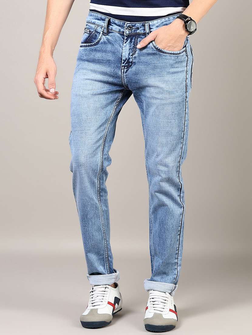 men solid mid rise slim fit jean