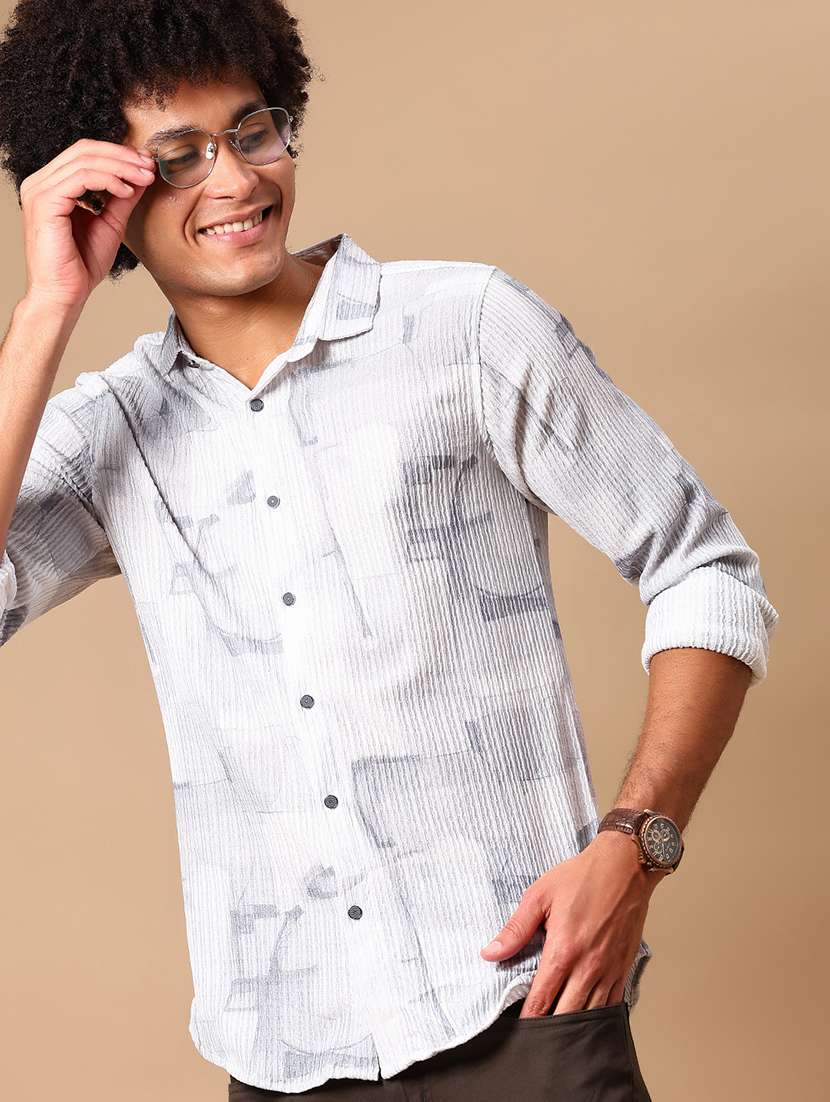 men printed long sleeve regular fit casual shirt