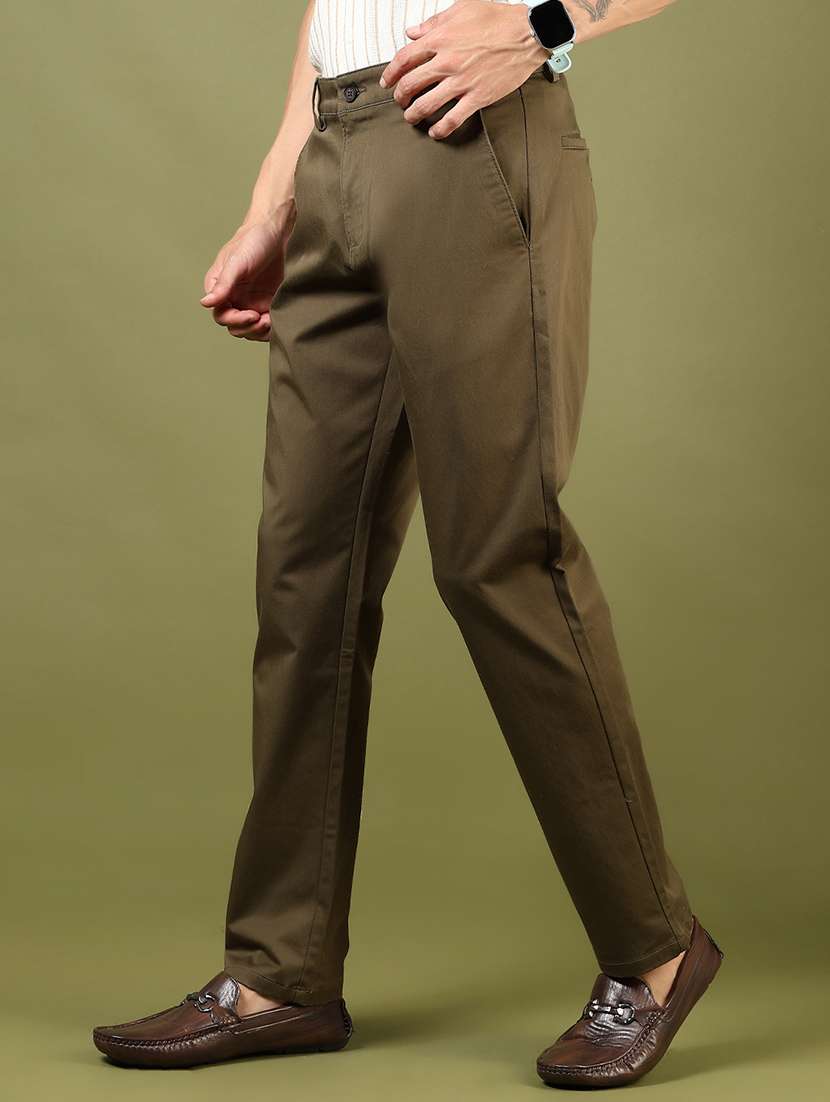 men solid md rise flat front casual chinos  - 21872272 -  Standard Image - 1