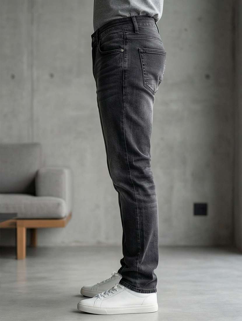 men washed high rise full length tapered jeans - 21872306 -  Standard Image - 1
