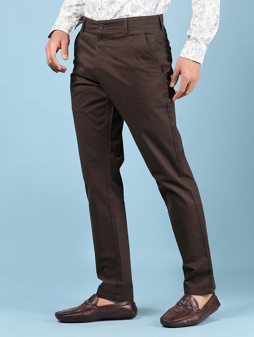 men solid md rise flat front casual chinos - 21872425 - Standard Image - 1