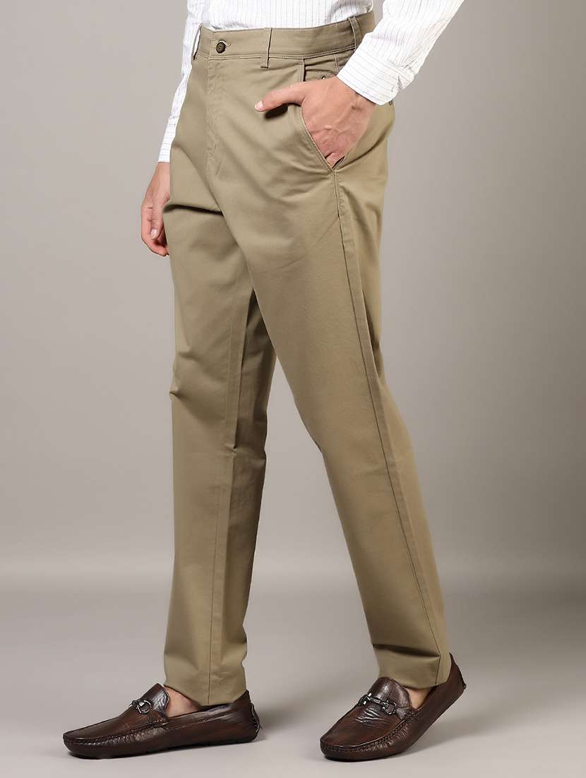 men solid md rise flat front casual chinos  - 21872426 -  Standard Image - 1