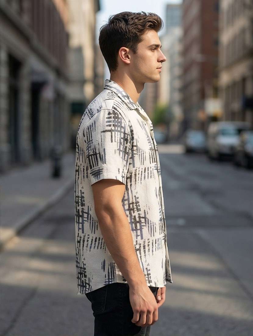 men printed short sleeve regular fit casual shirt - 21872434 -  Standard Image - 1