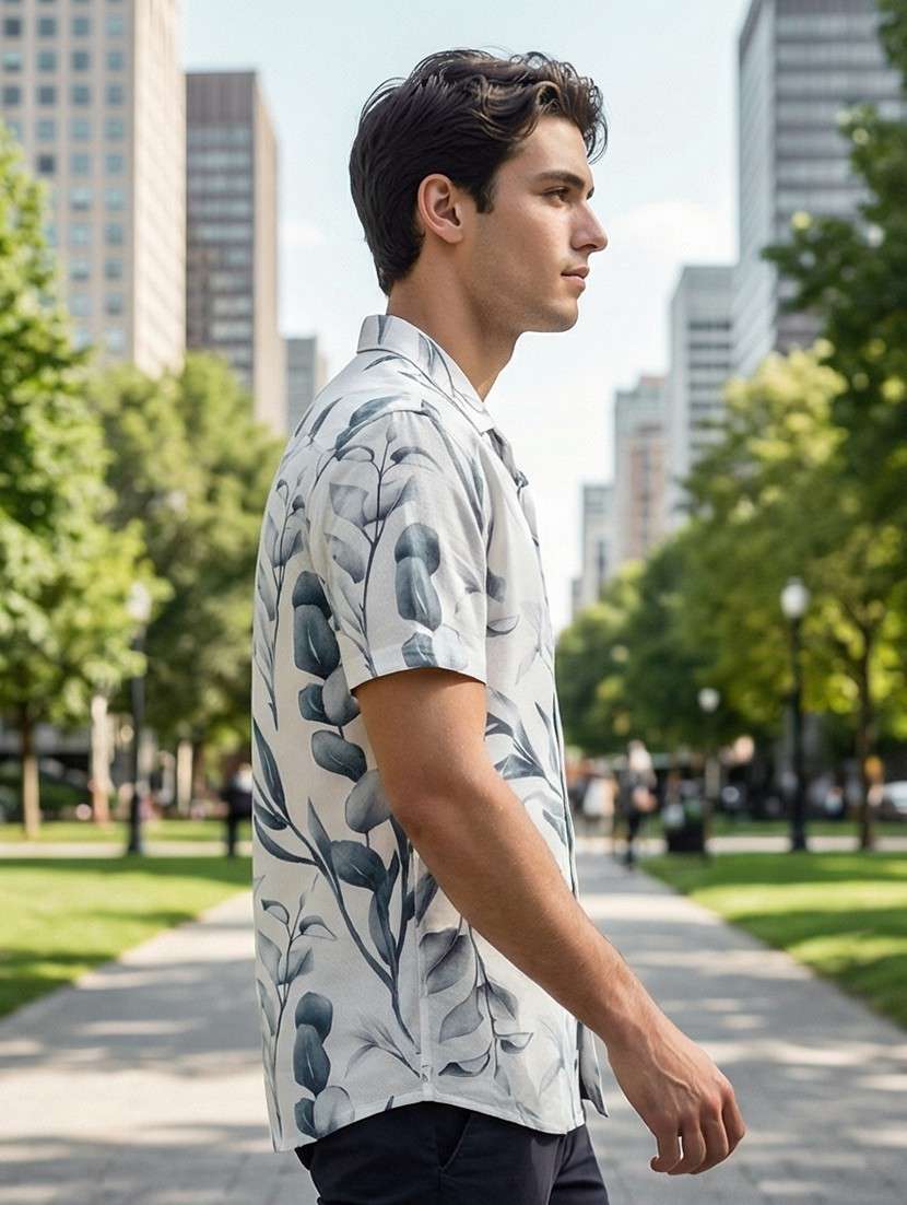 men floral printed short sleeve regular fit casual shirt - 21872438 -  Standard Image - 1