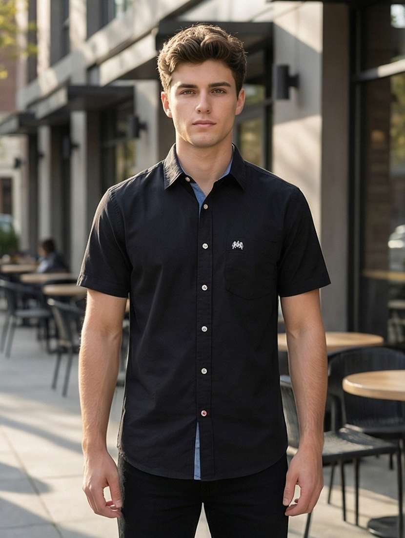 men solid short sleeve regular fit casual shirt - 21872479 -  Standard Image - 1