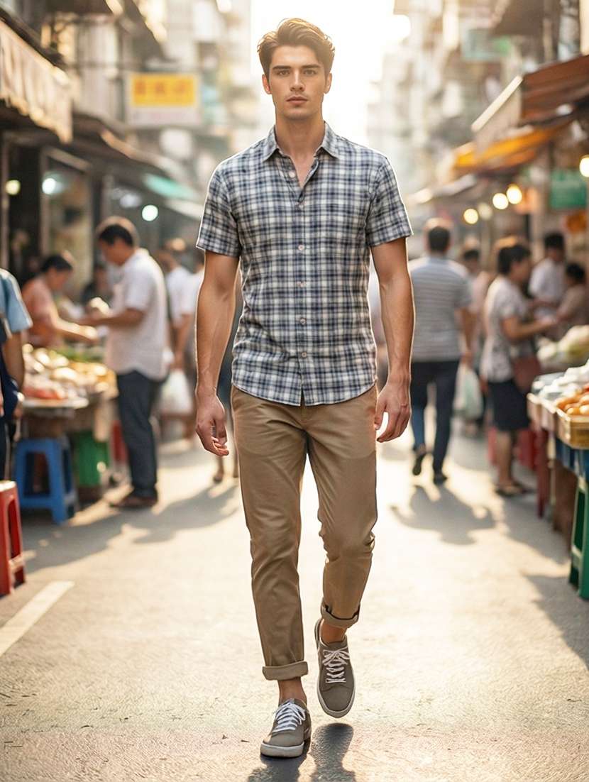 men checkered short sleeve regular fit casual shirt - 21872482 -  Standard Image - 1