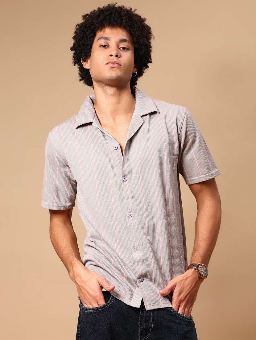 men striped cuban collared short sleeve shirt - 21872537 -  Standard Image - 1
