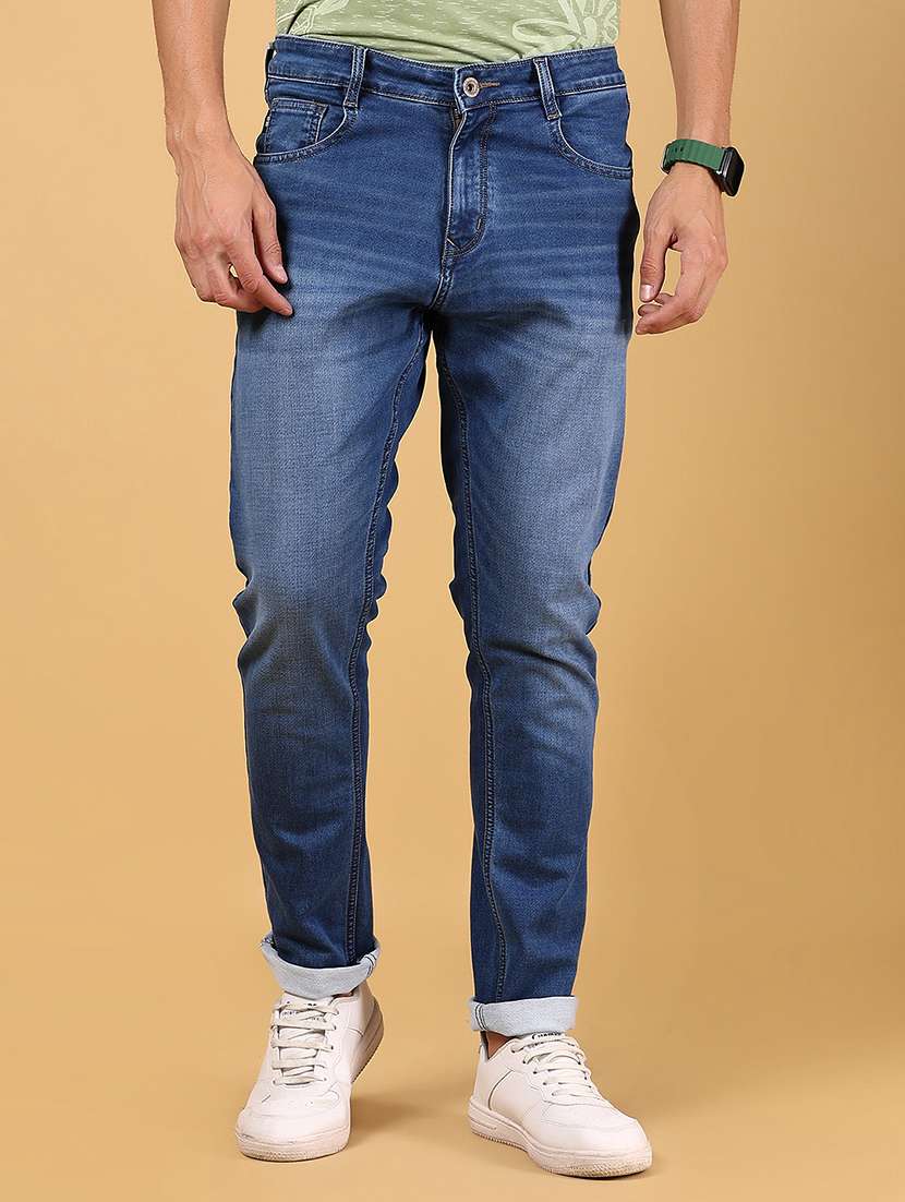 men solid mid rise slim fit jean