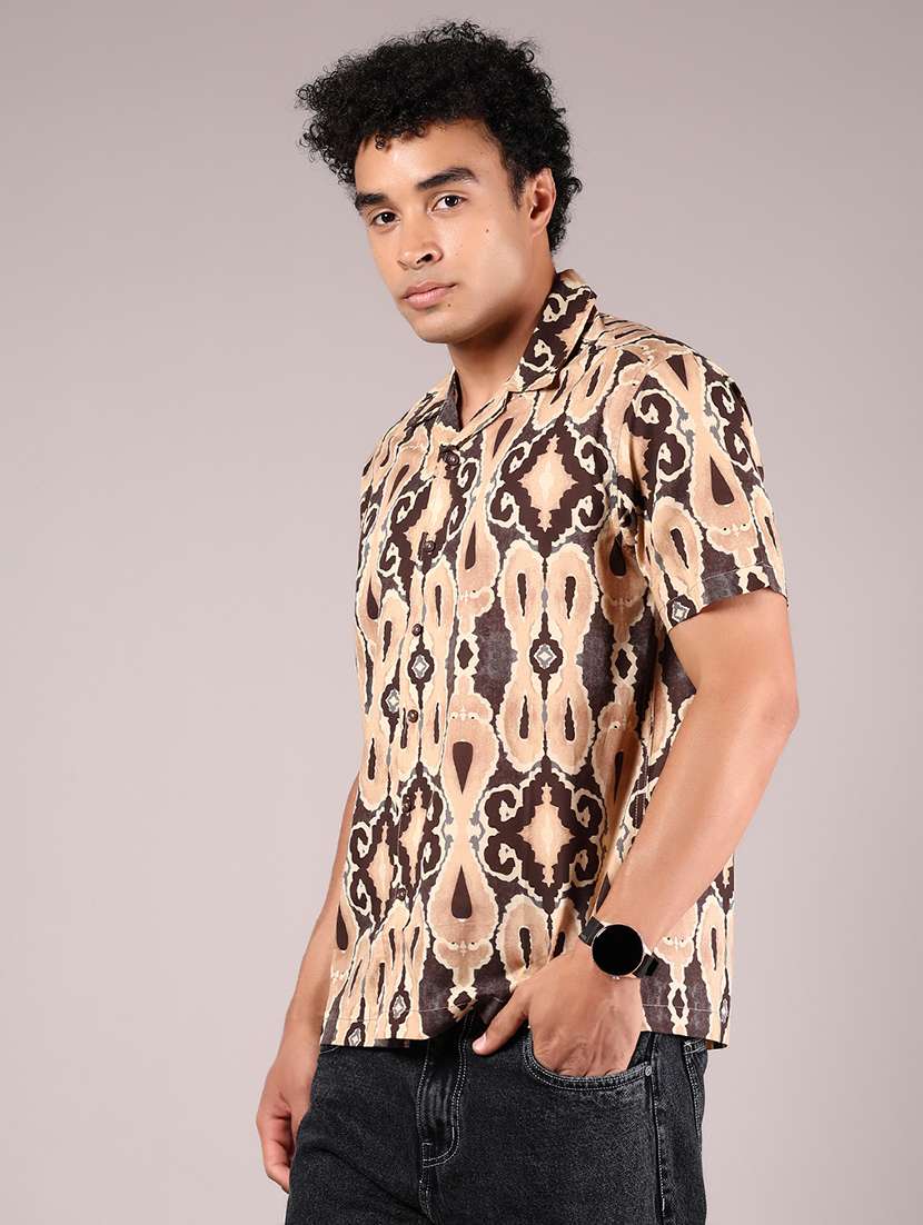 men printed cuban collaerd short sleeve casual shirt - 21872626 -  Standard Image - 1