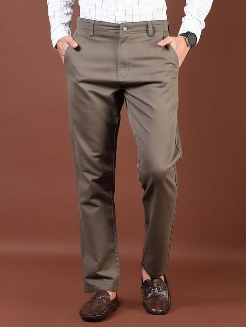 men solid md rise flat front casual chinos - 21872662 - Standard Image - 0
