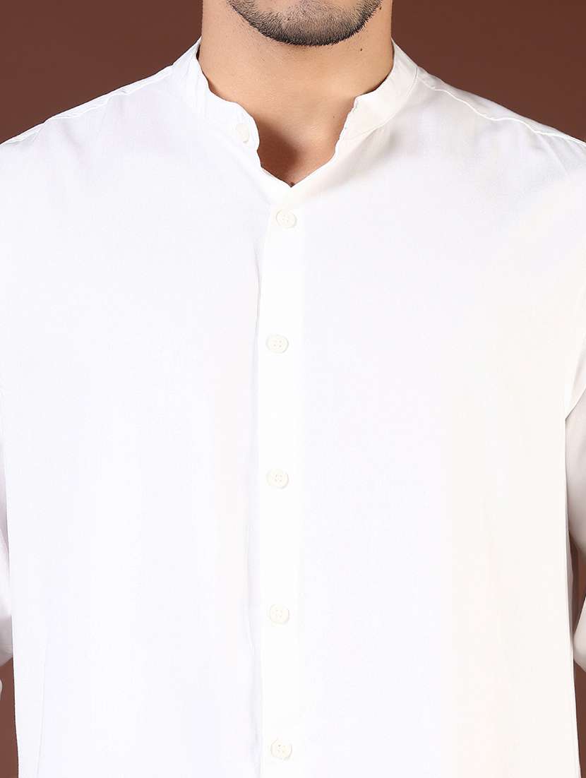 men solid mandarin collared long sleeve casual shirt - 21872671 -  Standard Image - 4