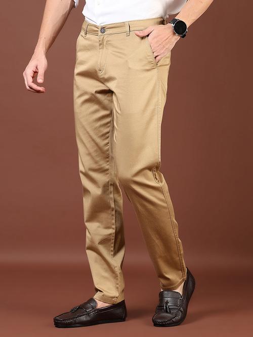 men solid md rise flat front casual chinos - 21872677 - Standard Image - 0